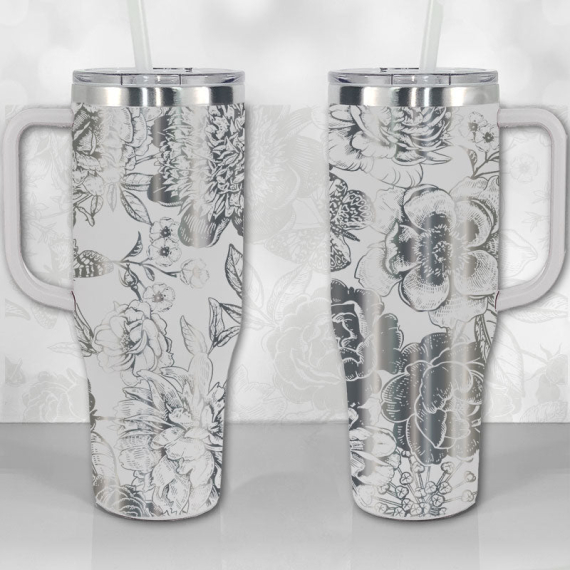 Peonies and Roses Floral Pattern  30oz or 40oz Tumbler with Handle, Best Gifts NVA
