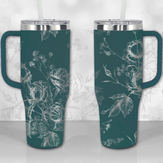 30oz or 40oz Tumbler with Handle Wild Roses and Flowers Line Art Pattern Best Gifts NVA