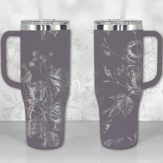 30oz or 40oz Tumbler with Handle Wild Roses and Flowers Line Art Pattern Best Gifts NVA