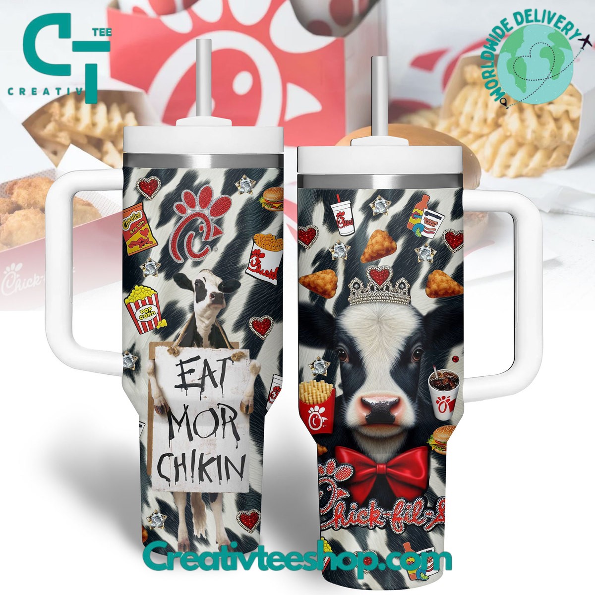 Chick fil A Eat More Chikin Gift for Her, Him on Birthday Xmas 30oz or 40oz Tumbler LN