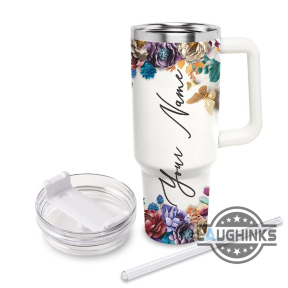 Custom Name Beauty And The Beast Flower 40Oz Tumbler With Handle And Straw Lid Personalized 30oz or 40 Oz HG