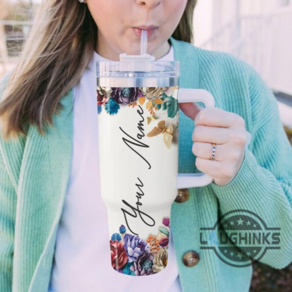 Custom Name Beauty And The Beast Flower 40Oz Tumbler With Handle And Straw Lid Personalized 30oz or 40 Oz HG