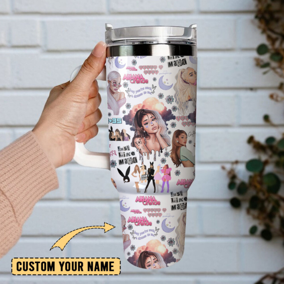 Ariana Grande Singer Custom  Quencher 30oz or 40oz Stainless Steel Tumbler With Handle,  Best gifts for Friend Family NVA