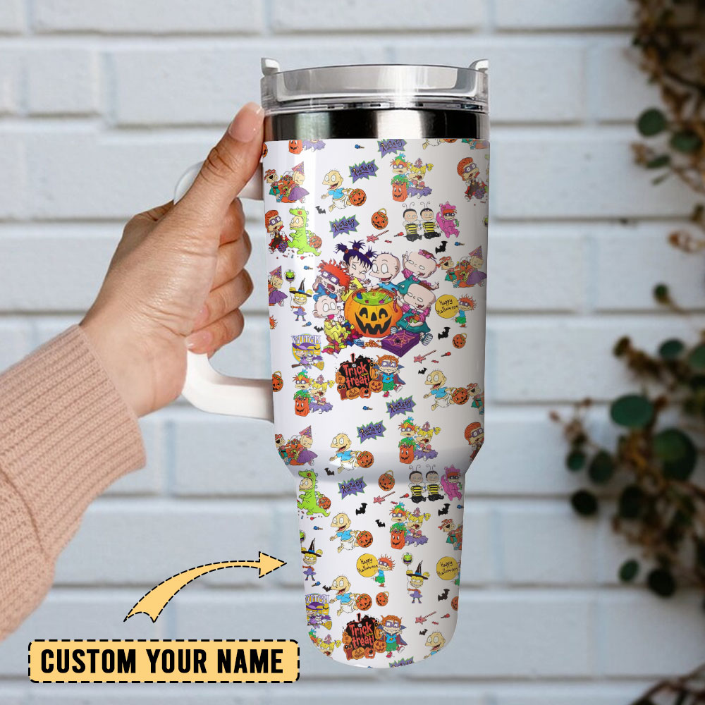 Nickelodeon Rugrats Halloween Cartoon Custom Quencher 30oz or 40oz Stainless Steel Tumbler With Handle, Best gifts for Friend Family NVA
