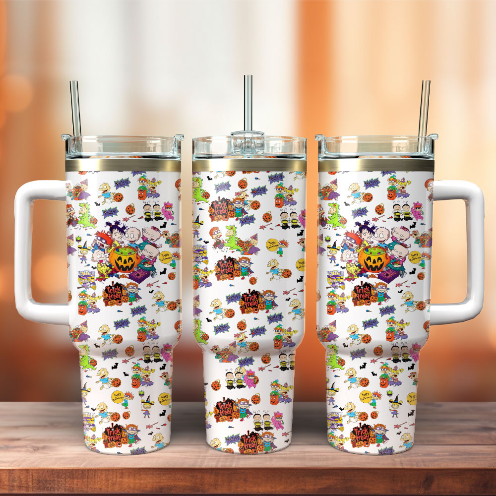 Nickelodeon Rugrats Halloween Cartoon Custom Quencher 30oz or 40oz Stainless Steel Tumbler With Handle, Best gifts for Friend Family NVA