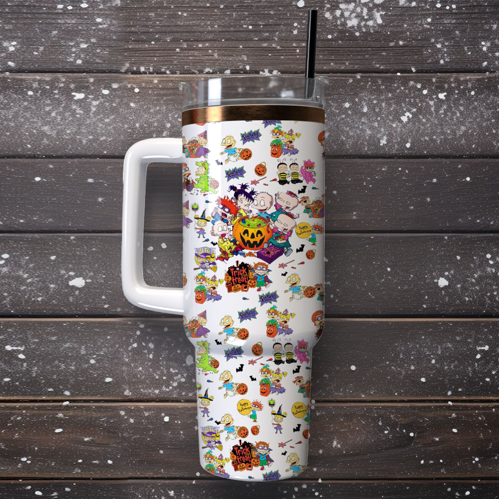 Nickelodeon Rugrats Halloween Cartoon Custom Quencher 30oz or 40oz Stainless Steel Tumbler With Handle, Best gifts for Friend Family NVA