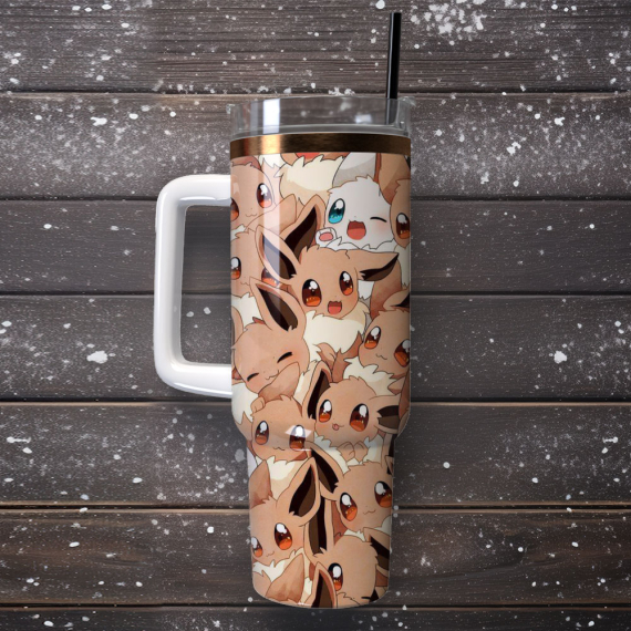 Eevee Pokemon Anime Custom Quencher 30oz Or 40oz Stainless Steel Tumbler With Handle HG