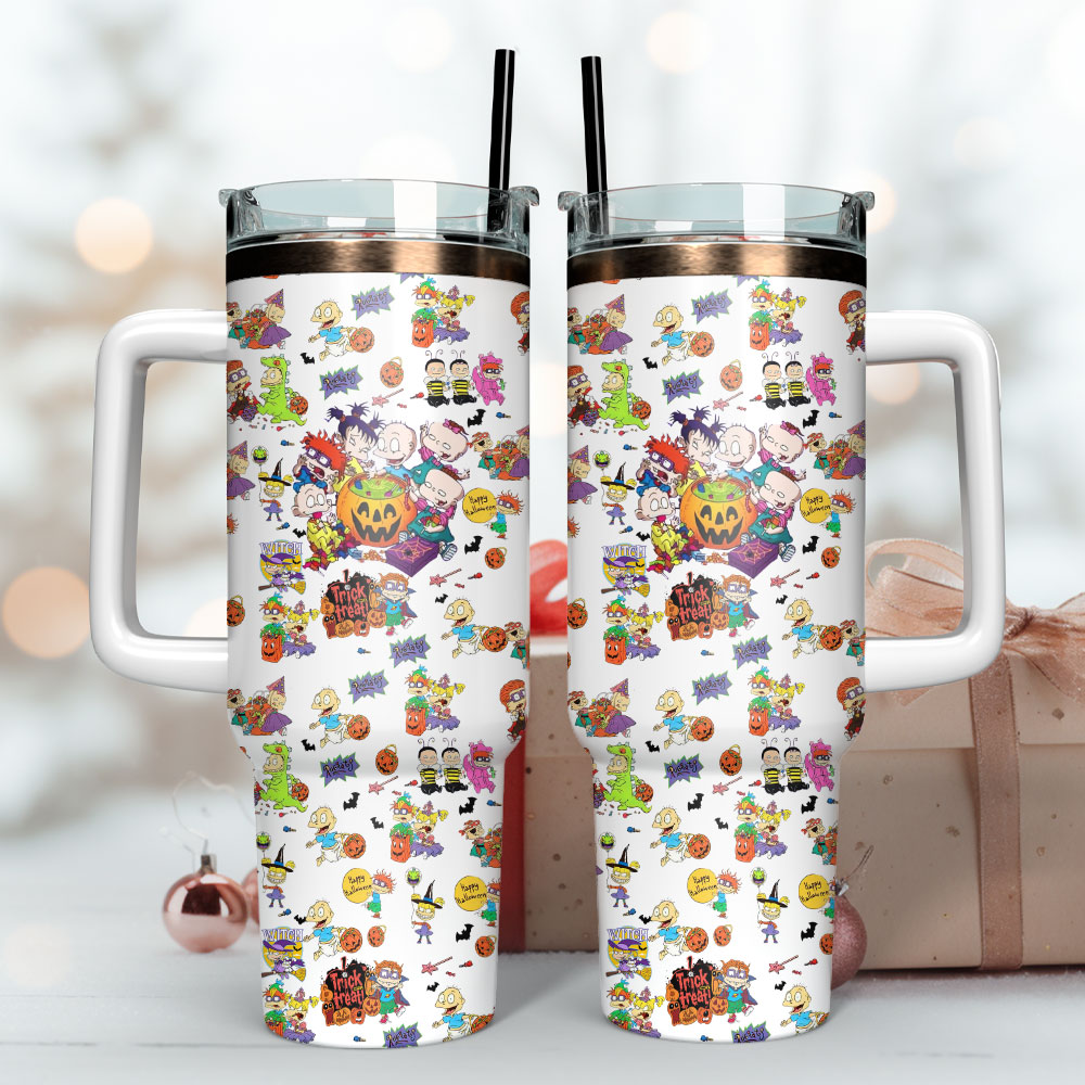 Nickelodeon Rugrats Halloween Cartoon Custom Quencher 30oz or 40oz Stainless Steel Tumbler With Handle, Best gifts for Friend Family NVA