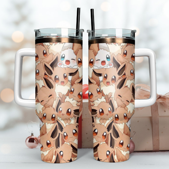 Eevee Pokemon Anime Custom Quencher 30oz Or 40oz Stainless Steel Tumbler With Handle HG