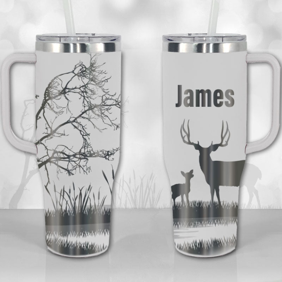 Deer Hunter Dad Papa Personalized  30oz or 40oz Tumbler with Handle, Best Gifts NVA
