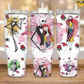 Jack and Sally Nightmare Before Christmas Valentine Gift for Her, Him on Birthday Xmas 30oz or 40oz Tumbler