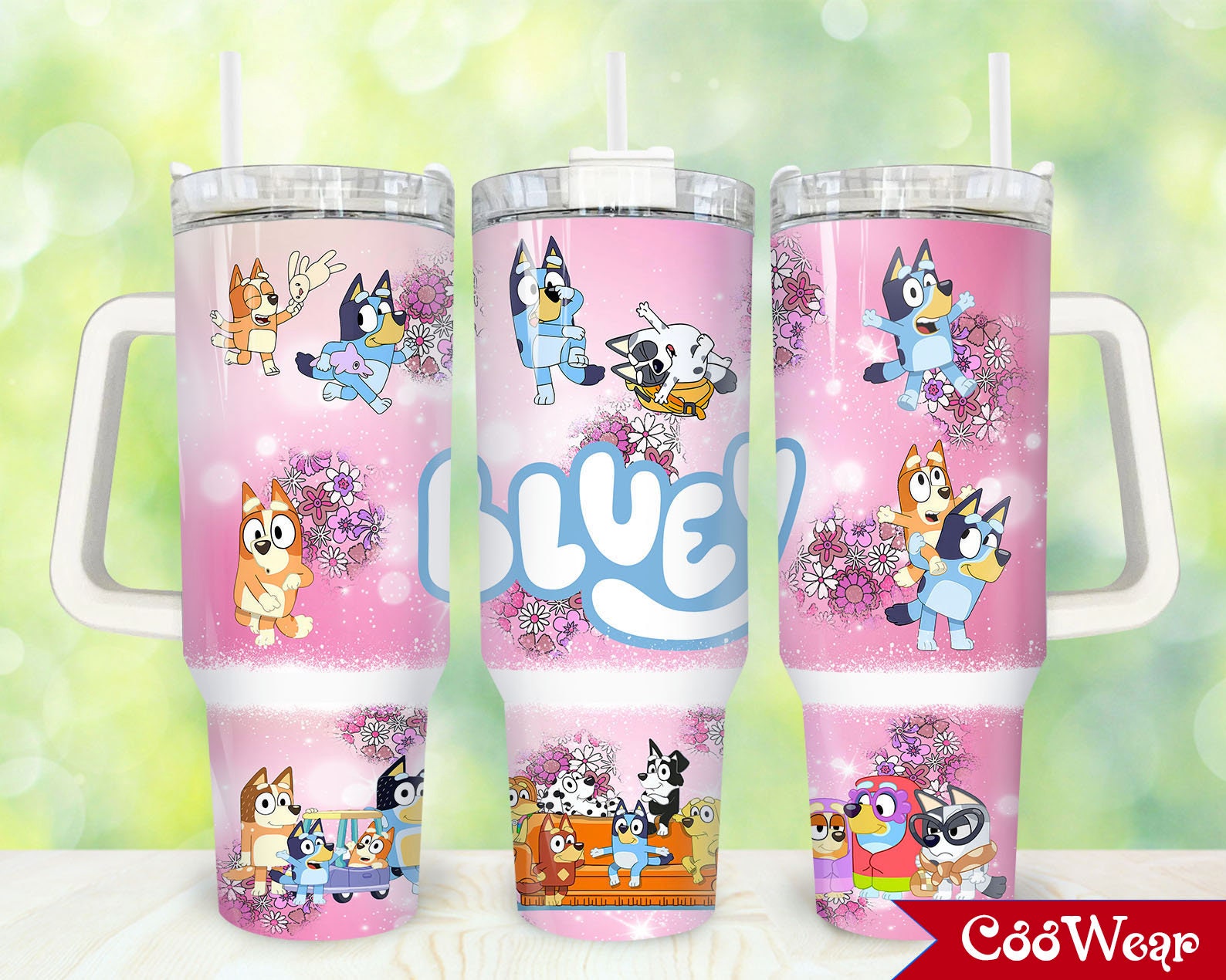 Bluey Heeler Family Cartoon Custom Quencher 30oz or 40oz Stainless Steel Tumbler With Handle HG