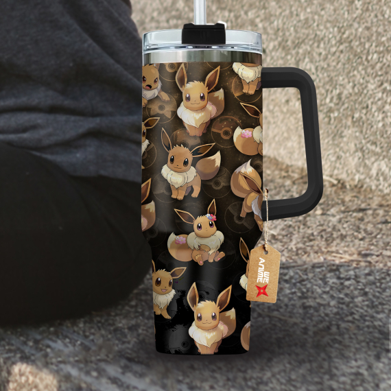 Eevee Pokemon Anime Custom   Quencher 30oz or 40oz Stainless Steel Tumbler With Handle HG