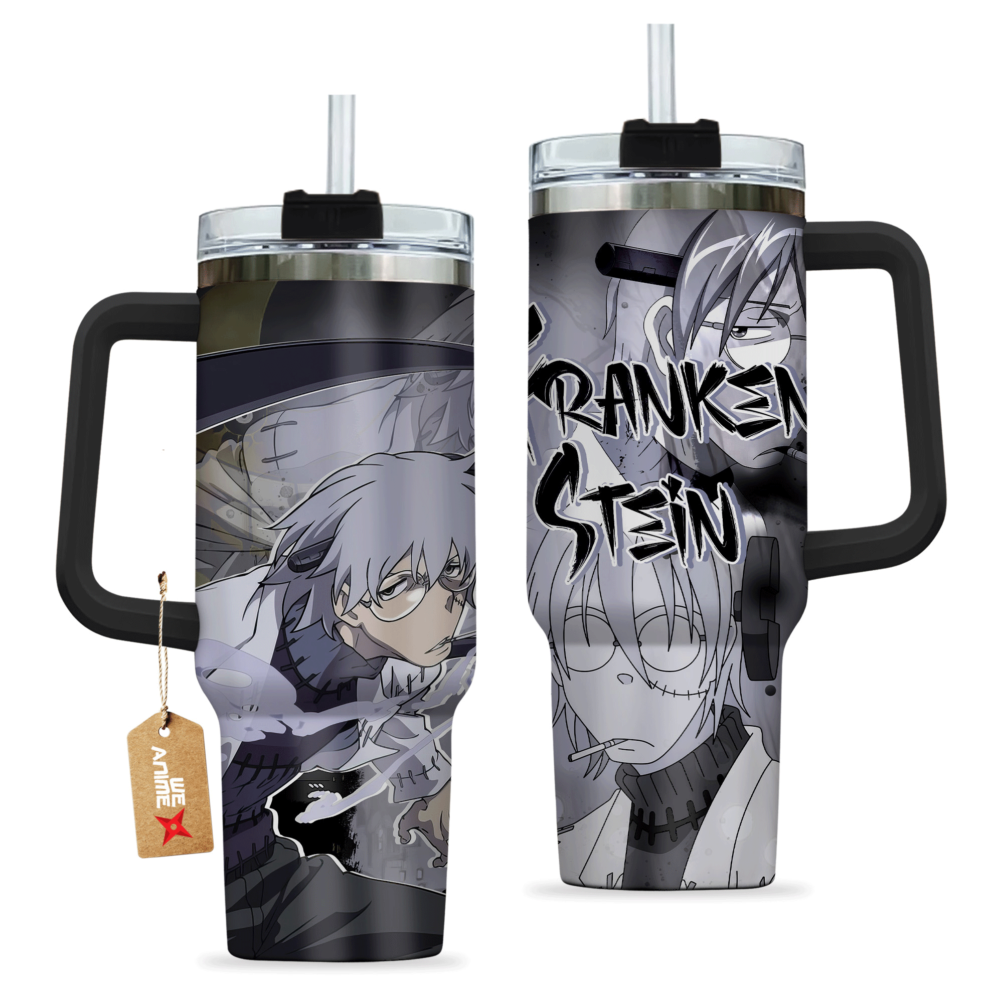 Franken Stein Soul Eater Anime Custom 30oz or 40oz Quencher Stainless Steel Tumbler With Handle, Best Gift Idea NVA