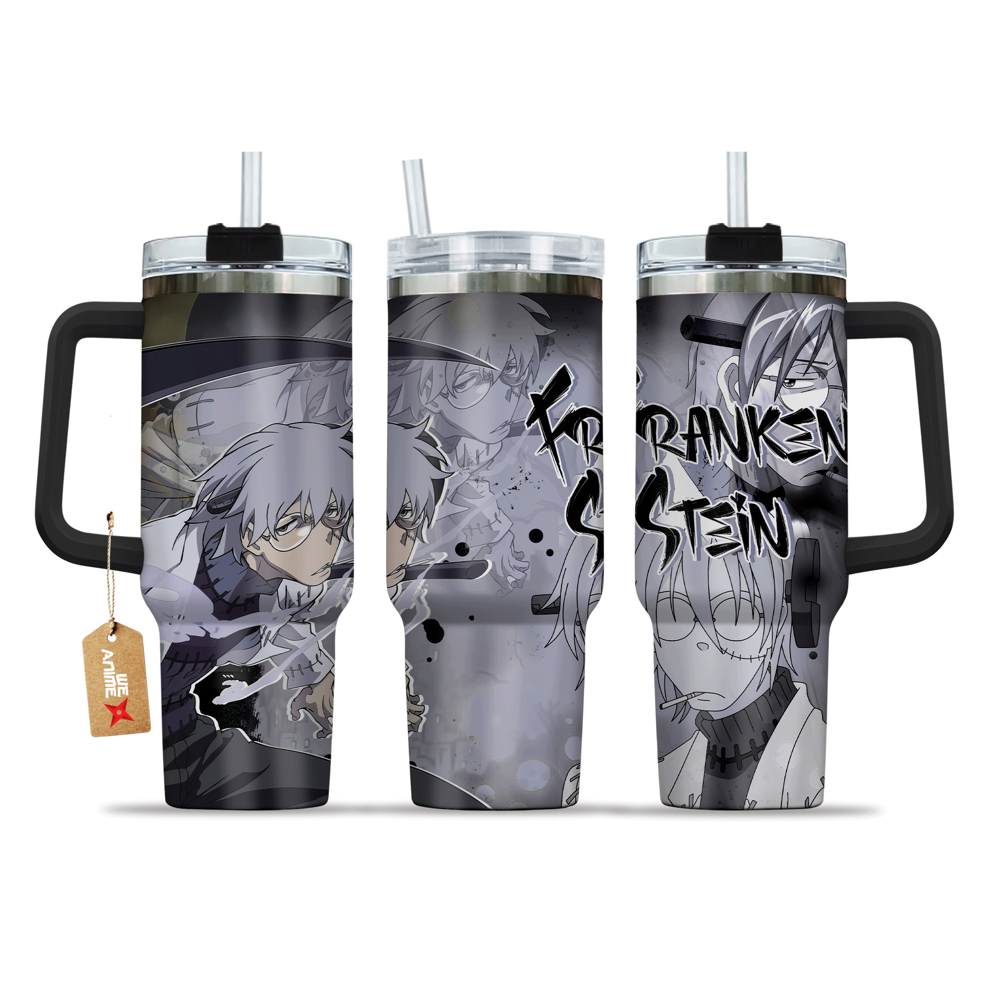 Franken Stein Soul Eater Anime Custom 30oz or 40oz Quencher Stainless Steel Tumbler With Handle, Best Gift Idea NVA