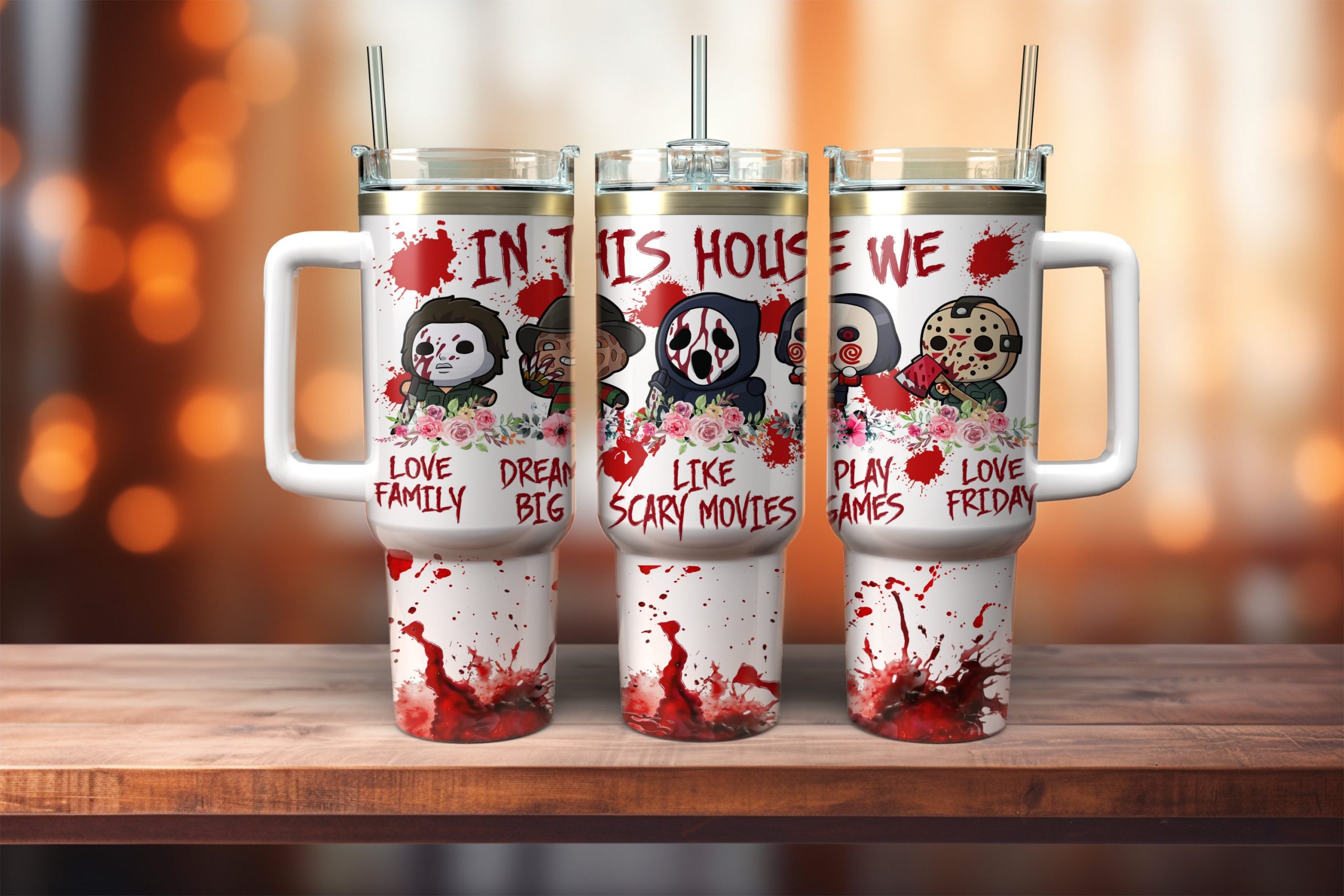 Horror Movie Characters Movies Custom Quencher 30oz or 40oz Stainless Steel Tumbler With Handle HG