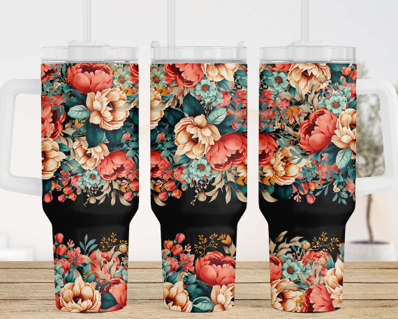 30oz or 40oz Tumbler with Handle Watercolor Boho Flowers Mother's Day Gift Boho Floral Tumbler Gift For Her Him Birthday Gift LN