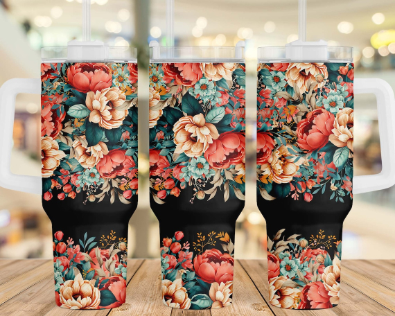 30oz or 40oz Tumbler with Handle Watercolor Boho Flowers Mother's Day Gift Boho Floral Tumbler Gift For Her Him Birthday Gift LN