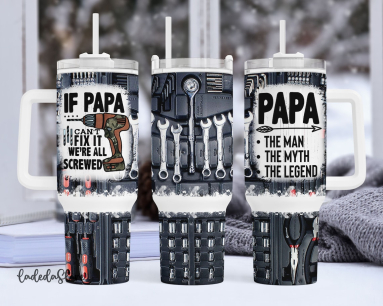 Papa The Man The Myth The Legend Dad Mechanic 30oz or 40oz Quencher Tumbler Birthday Gift LN If Papa Can Fix it We All Screwed Fathers Day