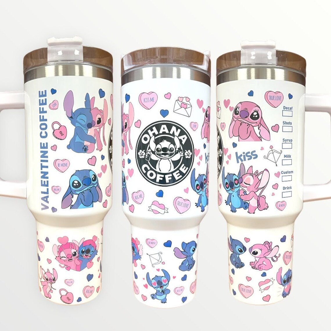 Stitch and Angel Valentine 30oz or 40oz Quencher Tumbler Gift For Her Him Birthday Gift LN with Optional Personalisation