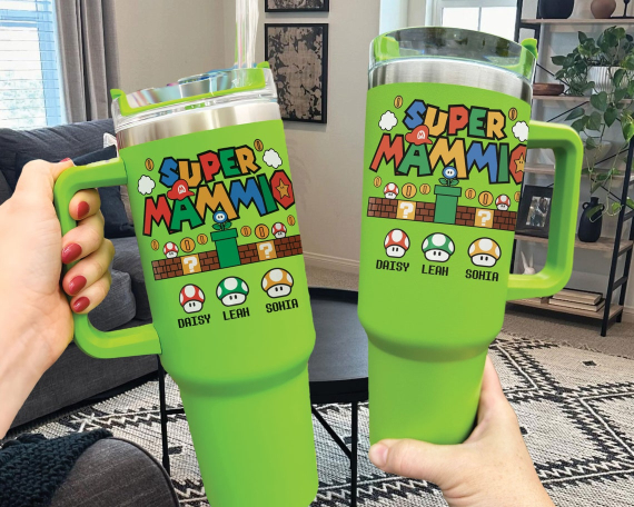 Custom Super Mommio Tumbler HG 40oz, Personalization Super Daddio Kiddo Matching Cup, Mother's Day Mom Tumbler HG with Kids Name