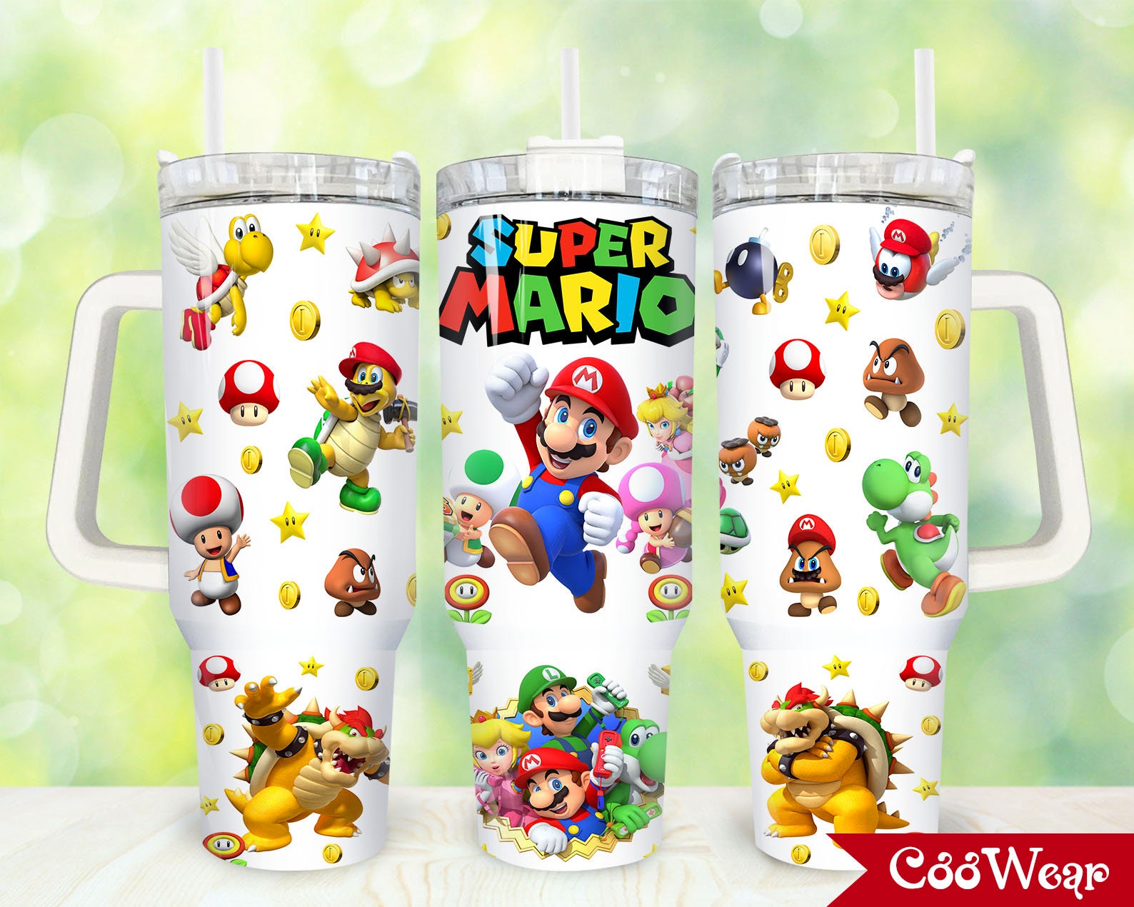 Cartoon Super Mario Characters 40oz Tumbler, Game Characters 30oz or 40oz Tumbler with Handle, Birthday Anniversary Tumbler Gift HFN