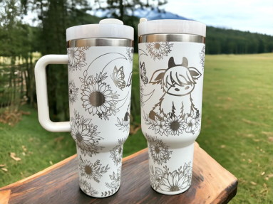 Baby Highland Cow Sunflower tumbler|Personalized water bottle 30oz or 40oz Tumbler with Handle, Birthday Anniversary Tumbler Gift HFN