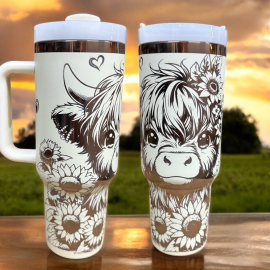 Baby Highland Cow Sunflower tumbler|Personalized water bottle 30oz or 40oz Tumbler with Handle, Birthday Anniversary Tumbler Gift HFN