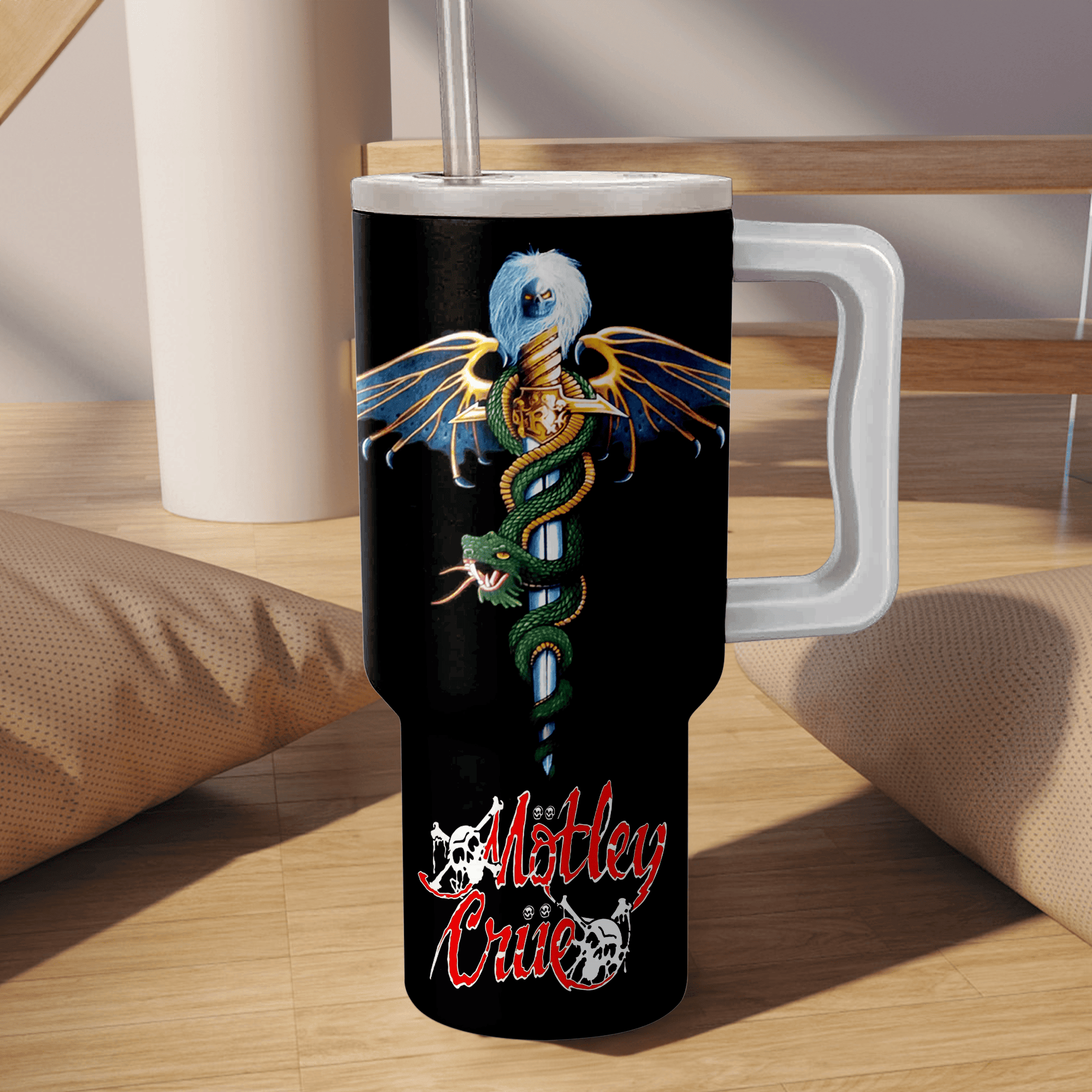 Motley Crue Band Music Custom Stanley Quencher 40oz Stainless Steel Tumbler HG With Handle