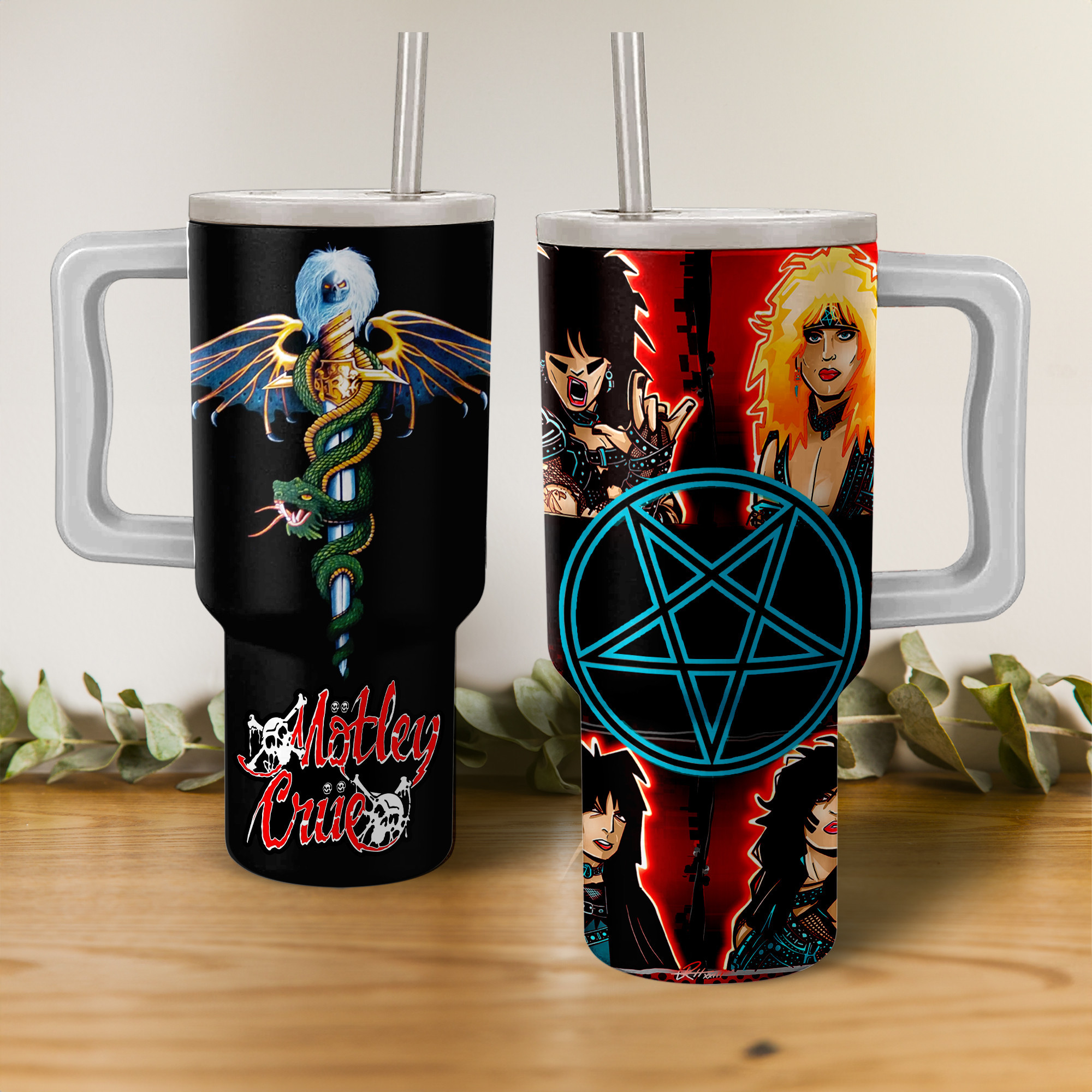 Motley Crue Band Music Custom Stanley Quencher 40oz Stainless Steel Tumbler HG With Handle