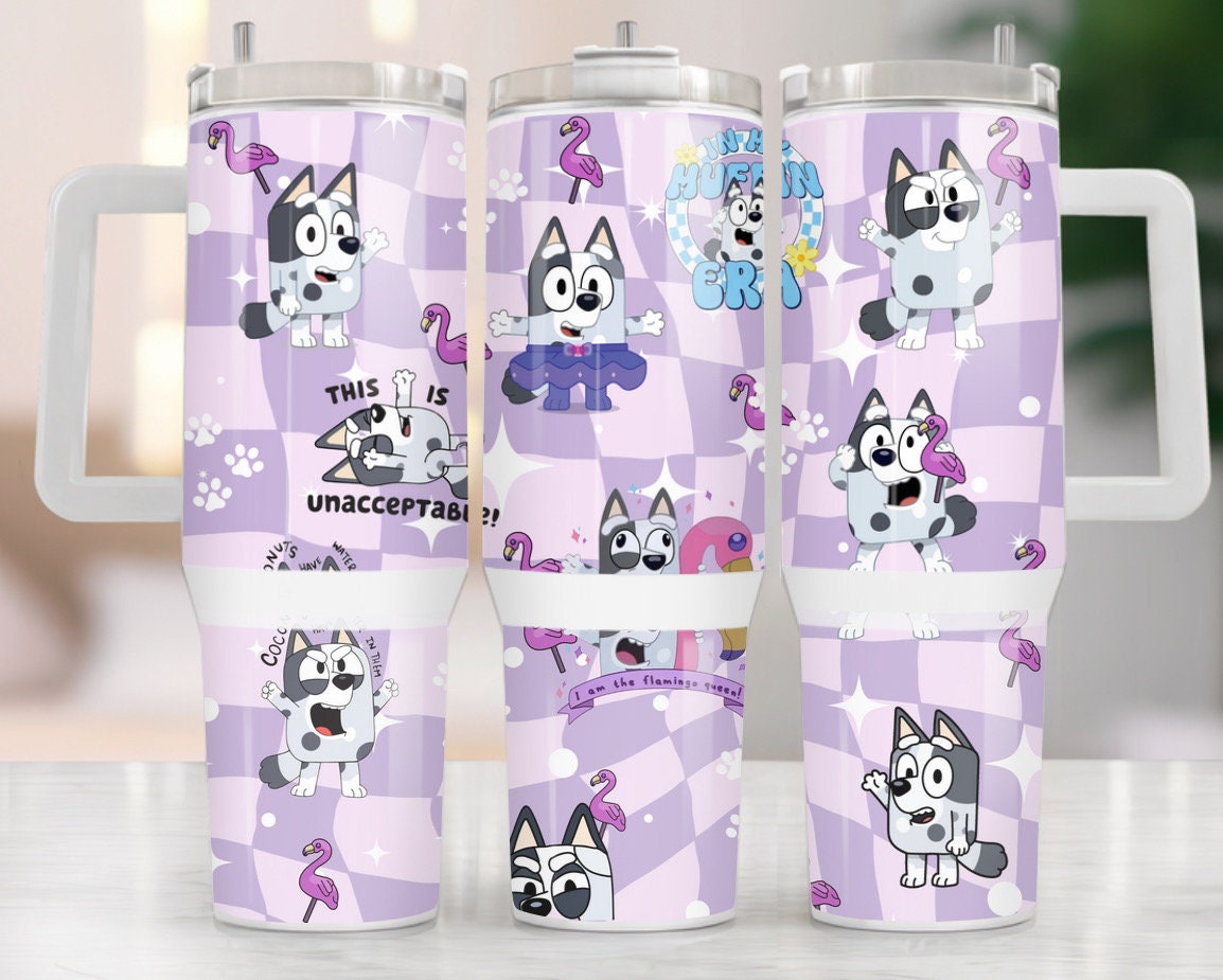Muffin Heeler Bluey Cartoon Custom Quencher 30oz or 40oz Stainless Steel Tumbler With Handle HG