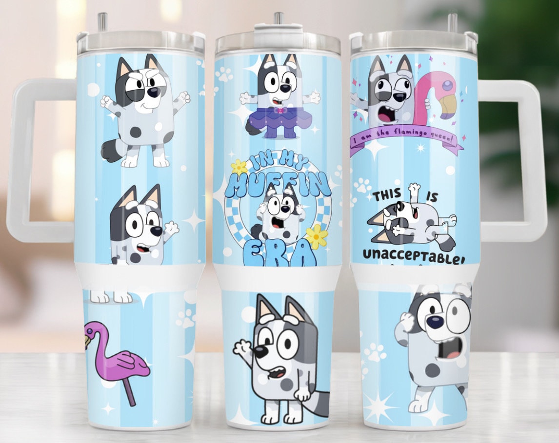 Muffin Heeler Bluey Cartoon Custom Quencher 30oz or 40oz Stainless Steel Tumbler With Handle HG