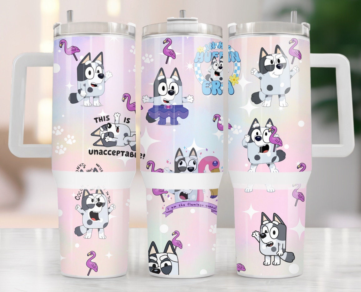 Muffin Heeler Bluey Cartoon Custom Quencher 30oz or 40oz Stainless Steel Tumbler With Handle HG