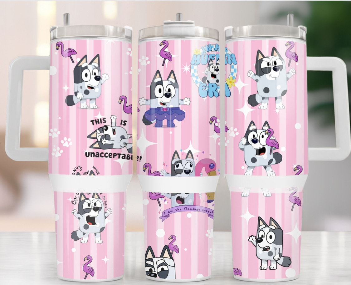 Muffin Heeler Bluey Cartoon Custom Quencher 30oz or 40oz Stainless Steel Tumbler With Handle HG