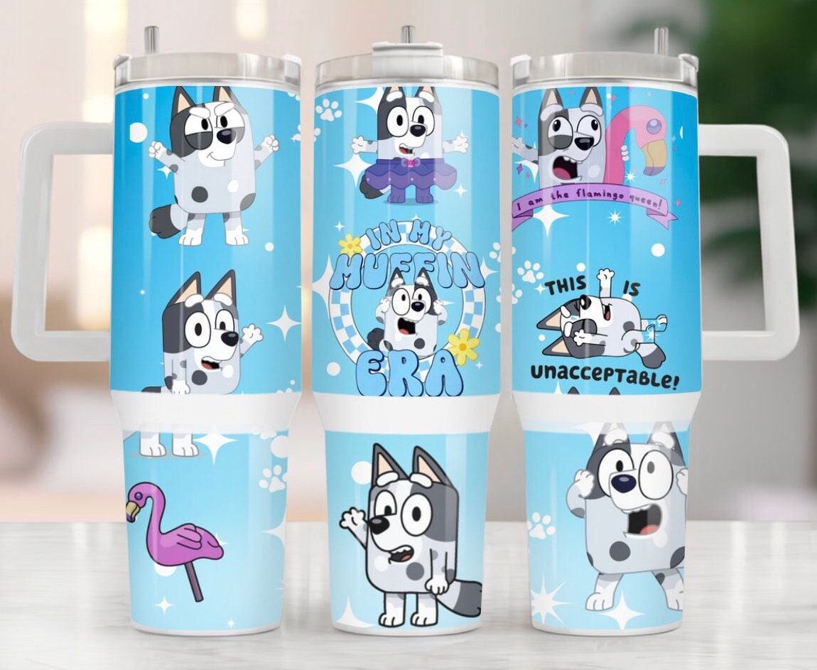 Muffin Heeler Bluey Cartoon Custom Quencher 30oz or 40oz Stainless Steel Tumbler With Handle HG