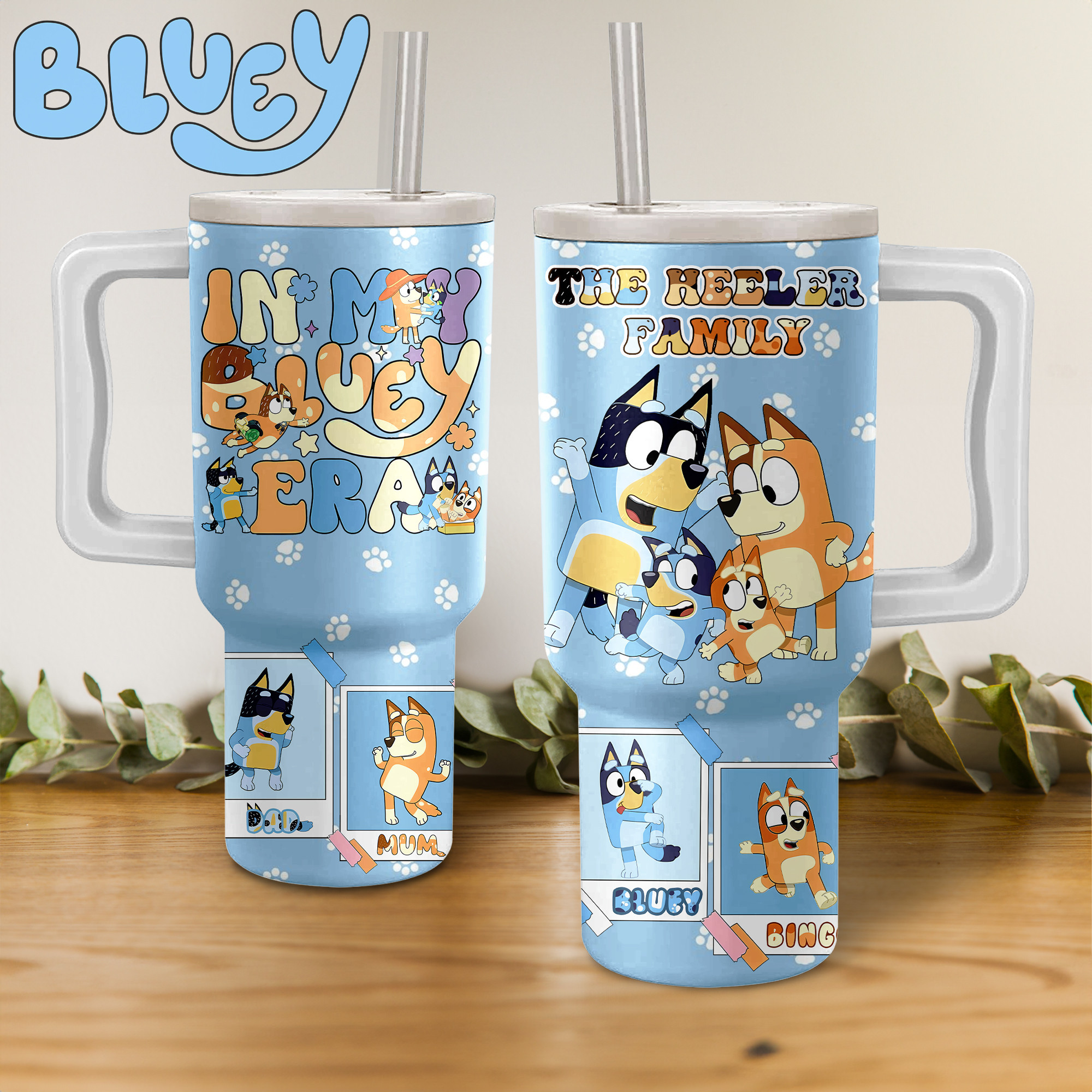 The Heeler Family Bluey Cartoon Custom Quencher 30oz or 40oz Stainless Steel Tumbler With Handle HG