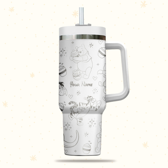 Winnie The Pooh Disney Cartoon  30oz or 40oz Quencher Stainless Steel Tumbler With Handle, Best Gift Idea NVA