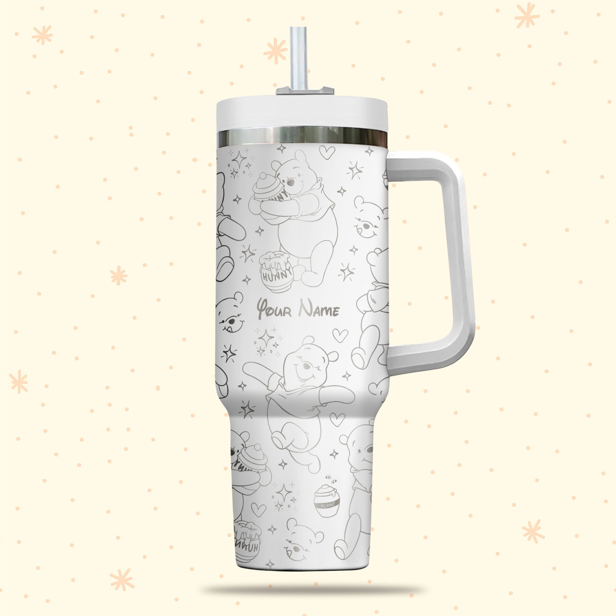 Winnie The Pooh Disney Cartoon 30oz or 40oz Quencher Stainless Steel Tumbler With Handle, Best Gift Idea NVA