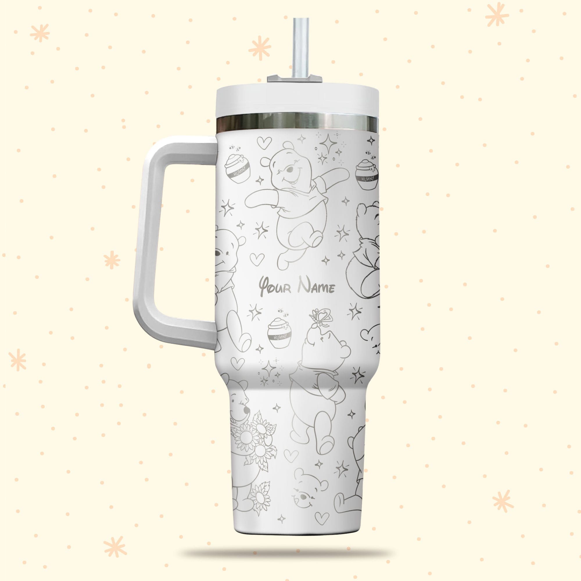 Winnie The Pooh Disney Cartoon 30oz or 40oz Quencher Stainless Steel Tumbler With Handle, Best Gift Idea NVA